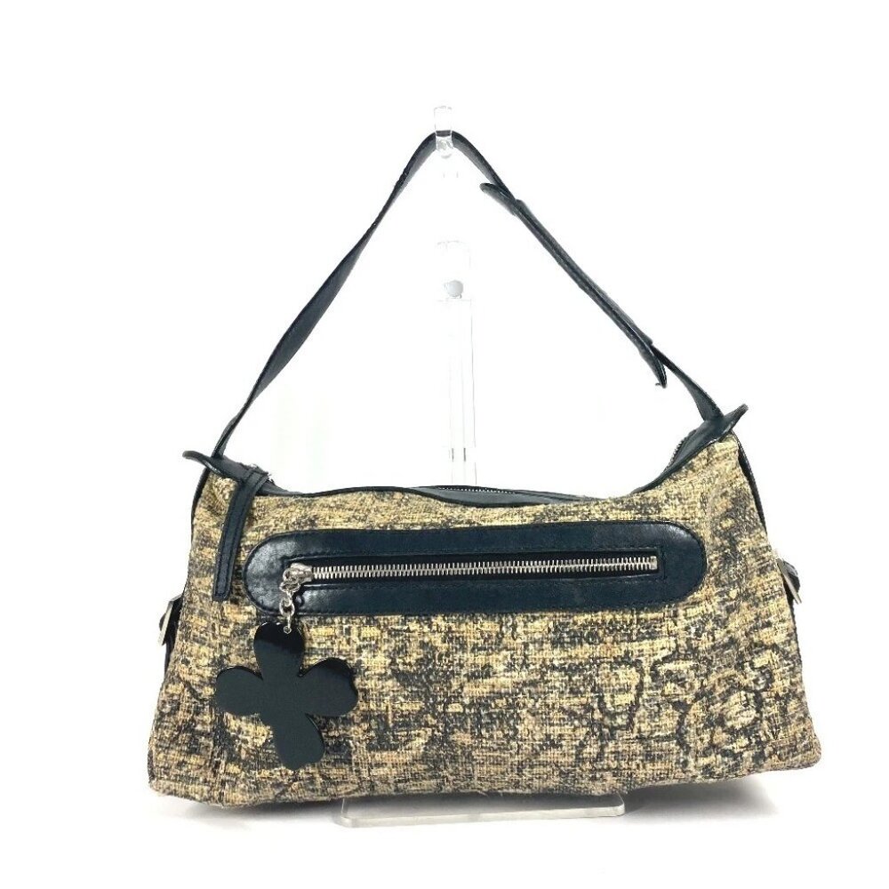 CHANEL Camellia CC CC Mark bag Shoulder Bag Canvas/Leather Black/BeigeBased
